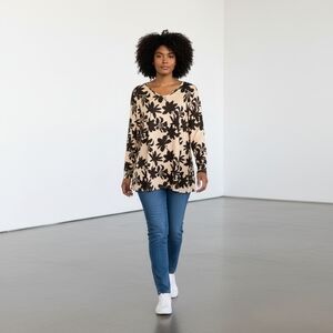 LuLaRoe Women's Elizabeth Sweater Tunic Lilly Print‎ Black & Tan Long Sleeve 3XL